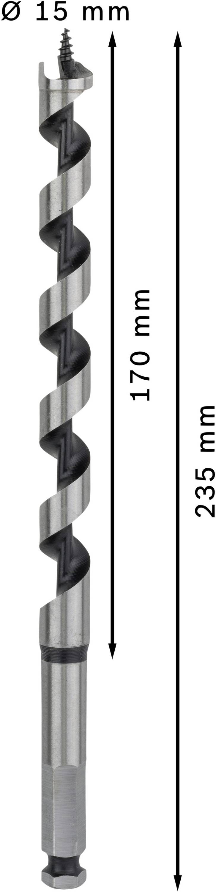 Boor, diameter 15 mm, totale lengte 235 mm, spiraallengte 170 mm