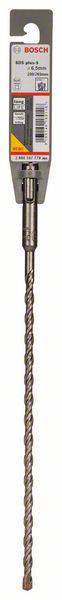 Een SDS-Plus hamerboortje van Bosch met een spiraalvormige punt, verpakt in een blisterverpakking, geschikt voor betonwerkzaamheden.