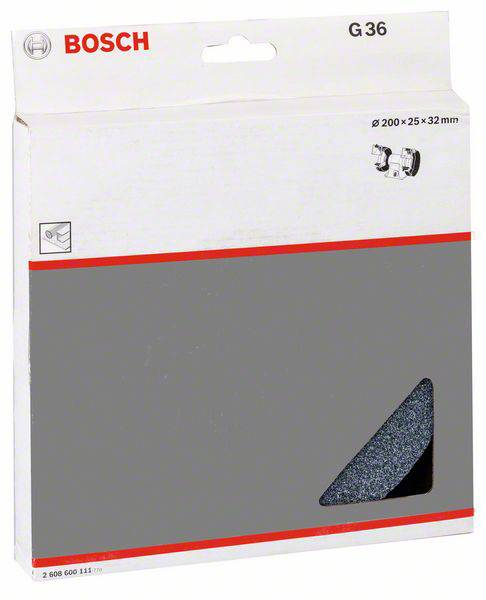 Verpakking van een Bosch slijpsteen, model G 36, met afmetingen Ø 200 x 25 x 32 mm.