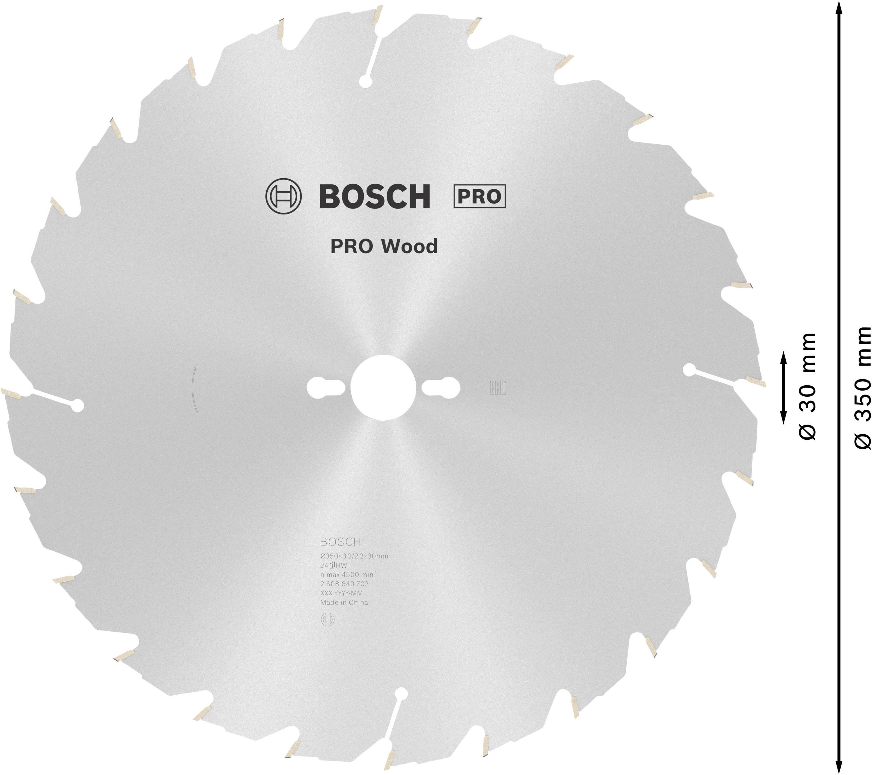 Cirkelzaagblad 'BOSCH PRO Wood', diameter 350 mm, boring 30 mm, geschikt voor houtzagen.
