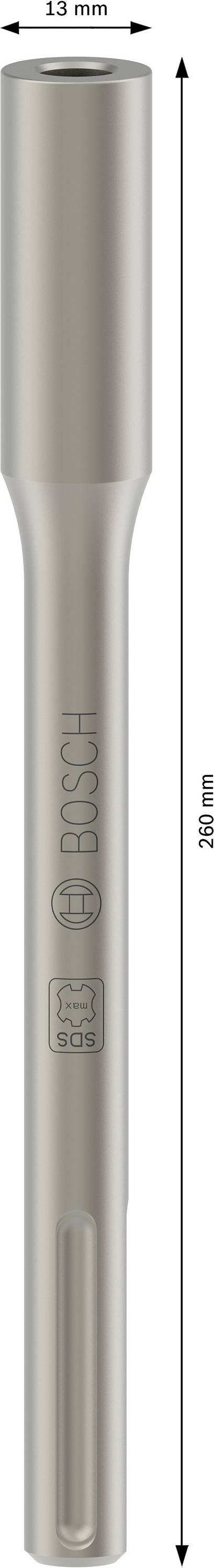 Lange grijze boor van het merk Bosch, 280 mm lengte, 18 mm breedte. Geschikt voor betonbewerking.