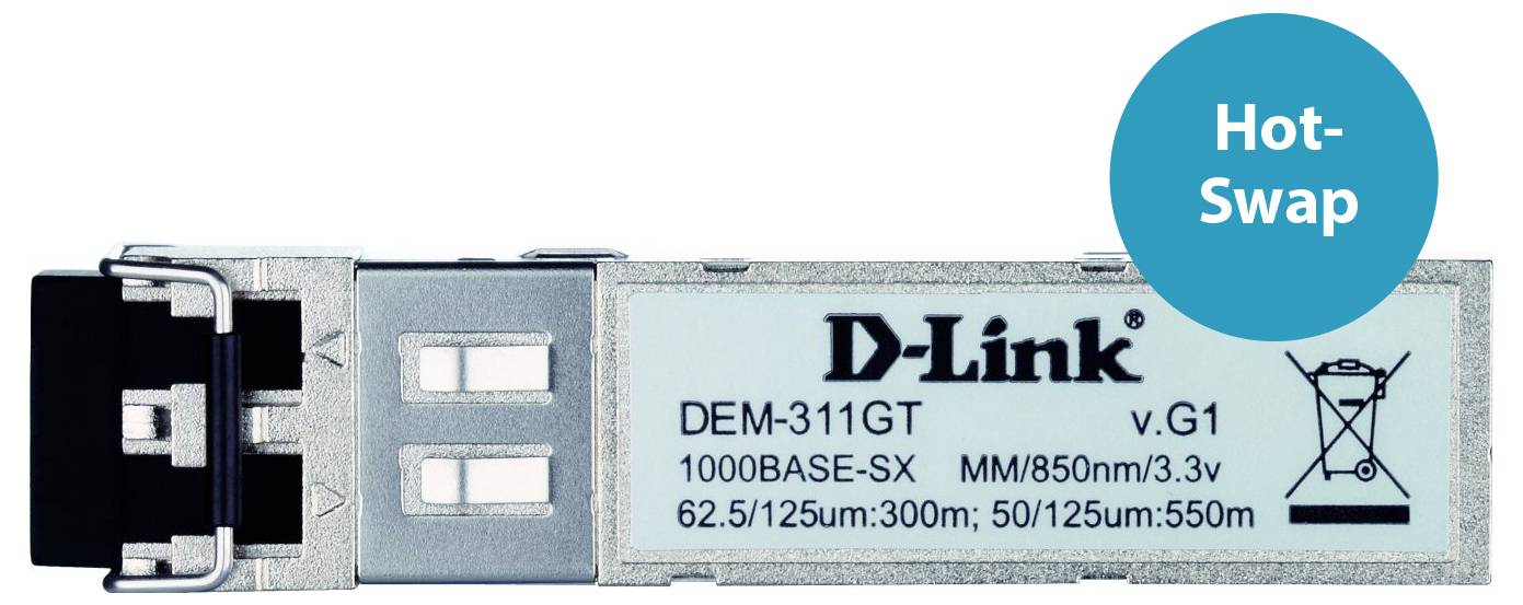 D-Link DEM-311GT Hot-Swap 1000BASE-SX SFP-transceiver module met metalen behuizing en glasvezelpoort