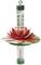 Thermometer met zwevende waterlelie-decoratie, geeft temperaturen weer in Celsius.