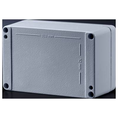 Grijs rechthoekig kunststof behuizing met afmetingen 113 mm x 52 mm; geschikt voor elektronische componenten of bekabelbescherming.