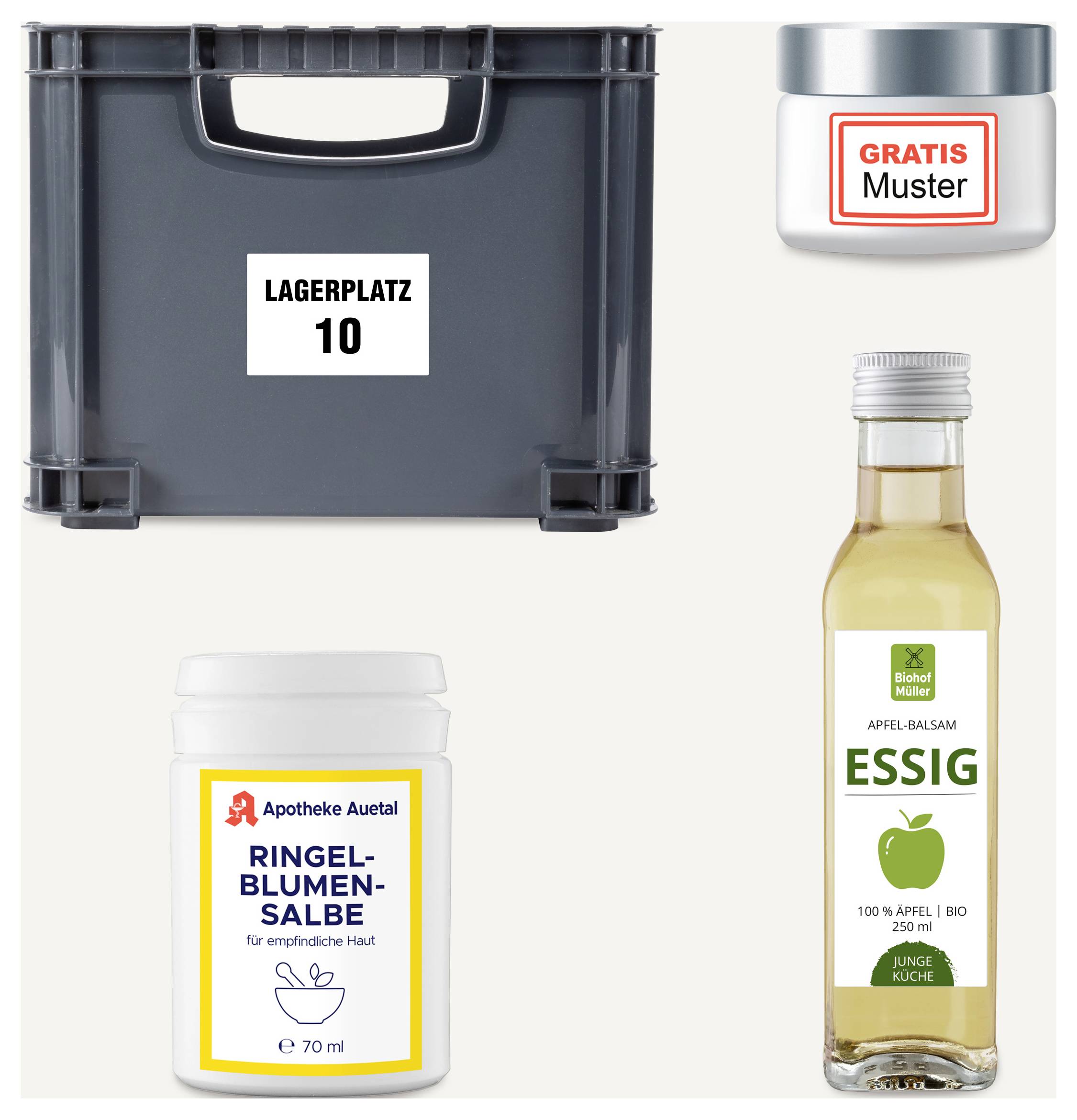 Productafbeelding met opslagkist "OPSLAGPLAATS 10", Gratis proefmonsters, Appel-Balsamazijn en Ringelbloem-zalf