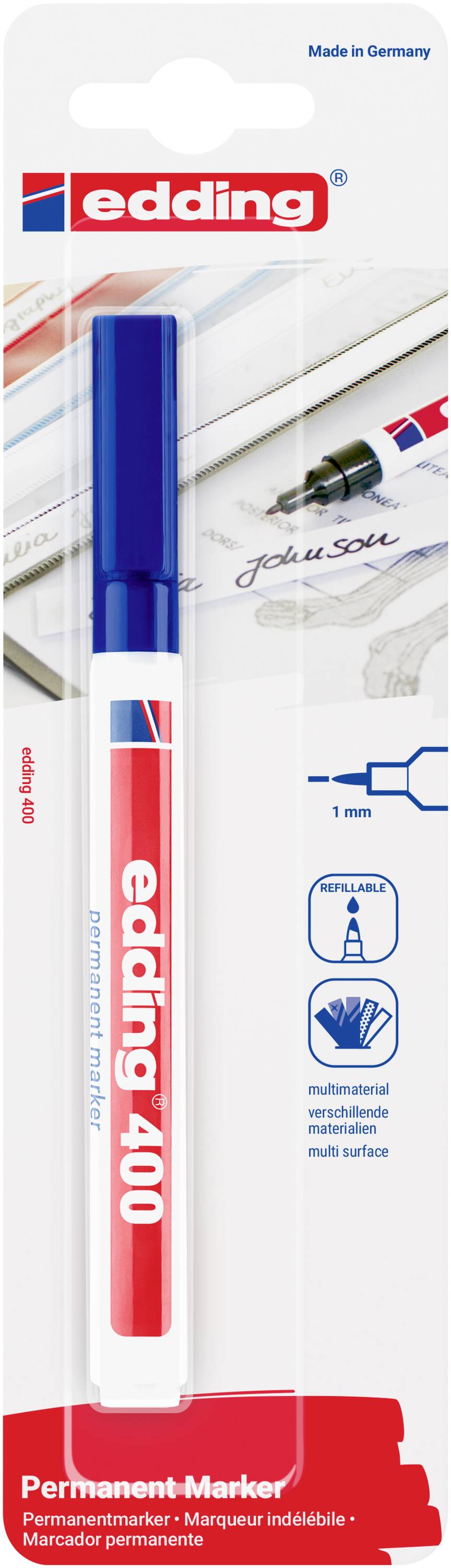 Edding Permanentmarker 4-400-1-1003 Permanent marker Blauw Watervast: Ja