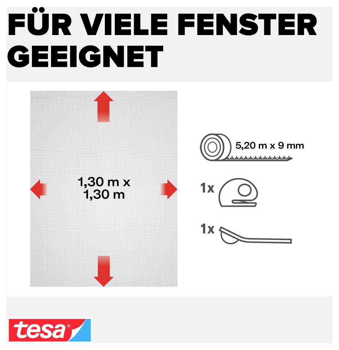 Reclame-grafiek geschikt voor veel ramen: 1,30 m x 1,30 m; bevat 5,20 m x 9 mm tape, 1x rol en 1x hefboomwerktuig.