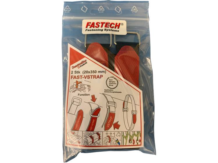Fastech 687-330M-Bag Klittenband met riem Haak- en lusdeel (l x b) 350 mm x 20 mm Zwart, Rood 2 stuk