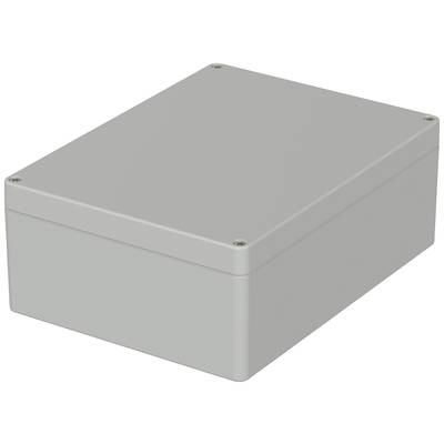 Grijs rechthoekig behuizing met afgeronde hoeken, belichaamt robuuste bescherming voor elektronische componenten.