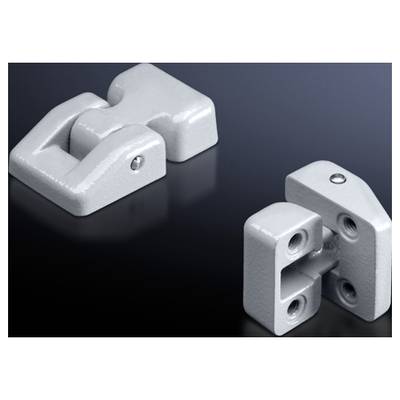 Een grijs metalen scharnier vanuit twee perspectieven toont zijn mechanische structuur en verbindingsmogelijkheden.
