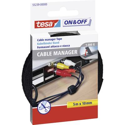 TESA On & Off 55239-00-00 Klittenband kabelbinder  Om te bundelen Haak- en lusdeel (l x b) 5000 mm x 10 mm Zwart 1 stuk(