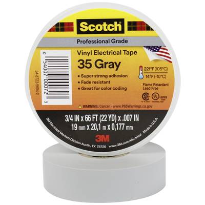 'Scotch professionele vinyl-elektrische tape, grijs, 35, vlamvertragend, weerstaat temperaturen van -10°C tot 105°C.'