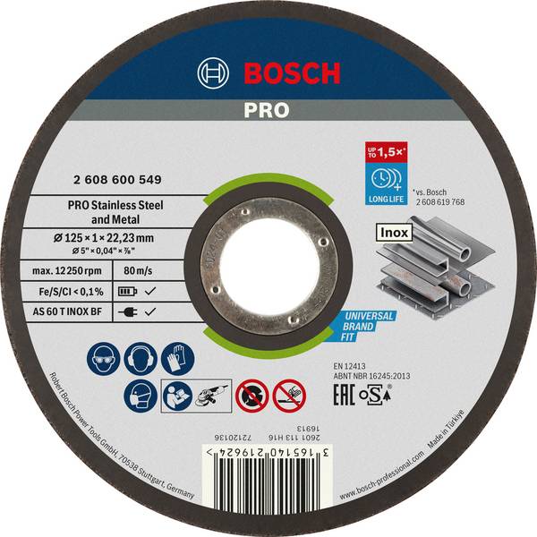Bosch Accessories 2608600549 2608600549 Doorslijpschijf 125 mm 1 stuk(s) Inox