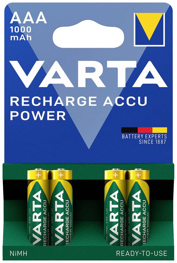 Varta RECH.AC.Power AAA1000mAh BLI4 Oplaadbare AAA batterij (potlood) NiMH 1000 mAh 1.2 V 4 stuk(s)