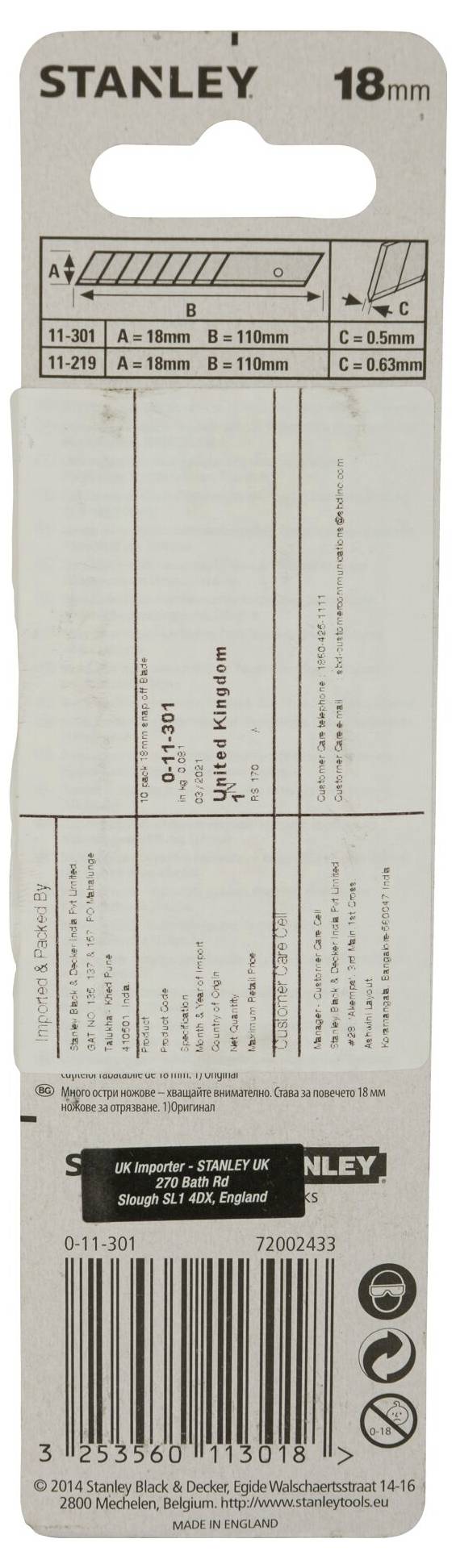 STANLEY 0-11-301 -Afbreekkling 18mm dispenser 10 st. 10 stuk(s)-10