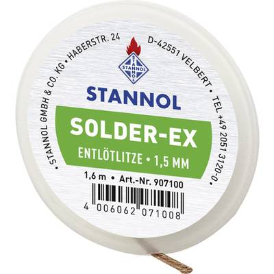 Stannol Solder Ex Desoldeerdraad Lengte 1.6 m Breedte 1.5 mm In vloeimiddel gedrenkt