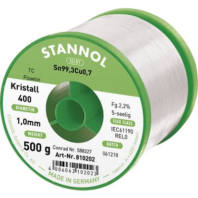 Stannol Ecology TC Soldeertin, loodvrij Spoel Sn99,3Cu0,7 REL0 500 g 1 mm