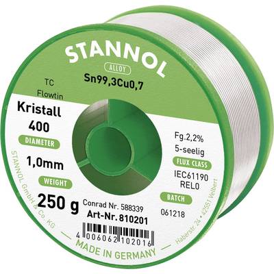 Stannol Ecology TC Soldeertin, loodvrij Spoel Sn99,3Cu0,7 REL0 250 g 1 mm