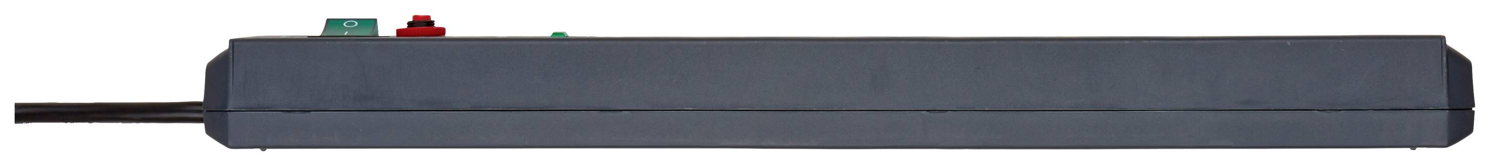 Lange, rechthoekige elektrische apparaat met een zwarte behuizing, waaraan een kabel en knoppen in rood en groen zijn bevestigd.