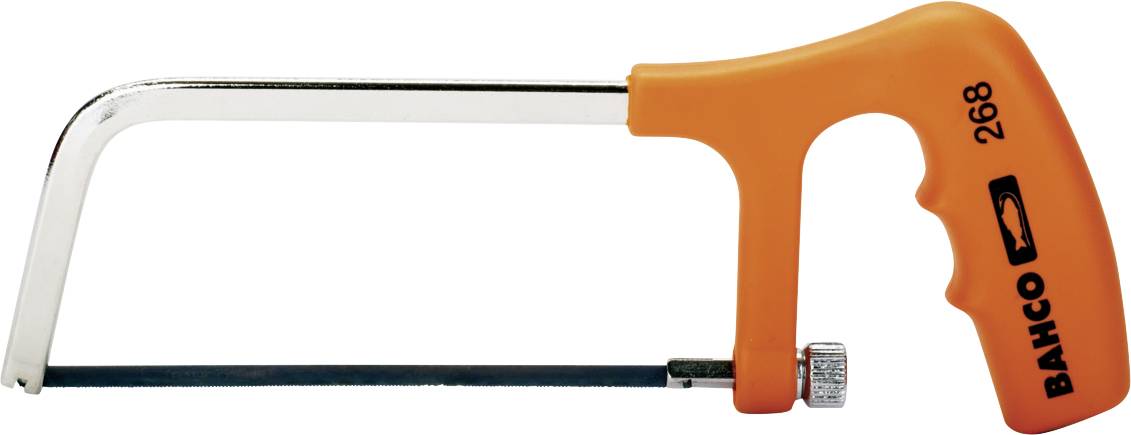 Metaalzaag met oranje handgreep en zwart zaagblad, modelnummer 268, tekst 'BAHCO' op de handgreep.