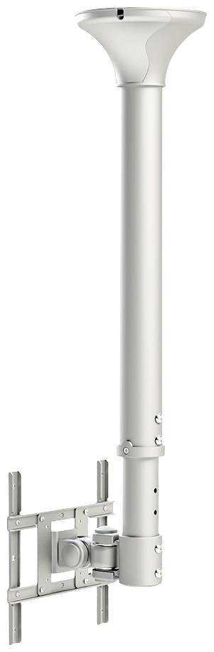 Lange, witte metalen cilinder met wandbevestiging, vermoedelijk onderdeel van een technisch apparaat of installatie.