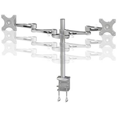 Tweearmsmonitorstandaard van metaal met instelbare opties voor flexibele positionering van twee monitors. Bevestiging met schroefklem.