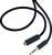 Een zwarte audiokabel met een 3,5-mm-jackstekker en -aansluiting. Geschikt voor het verbinden van audioapparatuur, zoals hoofdtelefoons.