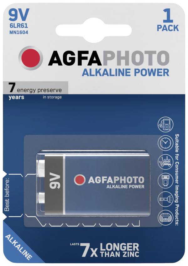 AgfaPhoto 6LR61 9V batterij (blok) Alkaline 9 V 1 stuk(s)