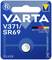 Blisterverpakking met VARTA zilveren knoopcelbatterij V371/SR69. Etiket benadrukt kinderveiligheid, expertise sinds 1887 en status als batterij-expert.