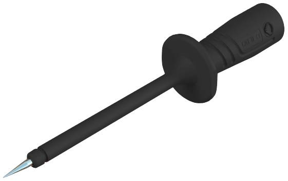 Soldeerbout met zwarte handgreep en scherpe metalen punt voor nauwkeurig solderen van elektronische componenten.