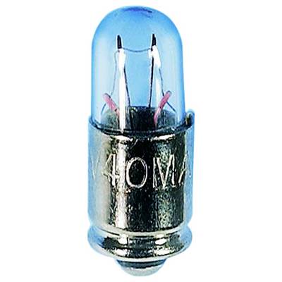 Kleine blauwe gloeilamp met metalen fitting en de gravure '40MA', waarschijnlijk onderdeel van een elektronisch apparaat.