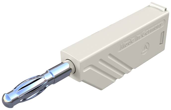 Een hardware-element met de inscriptie 'Made in Germany', bestaande uit een metalliek blauw onderdeel en een beige kunststof behuizing.