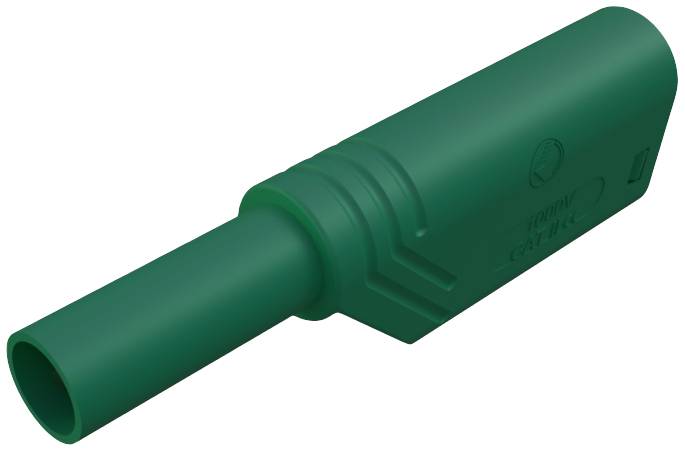 Groene, cilindrische kunststof connector met gestructureerde details. Geschikt voor industriële toepassingen en elektrische verbindingen.