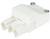 Witte elektrische stekker met twee schroeven aan de bovenkant en drie aansluitbussen onderaan. Geschikt voor industriële toepassingen.