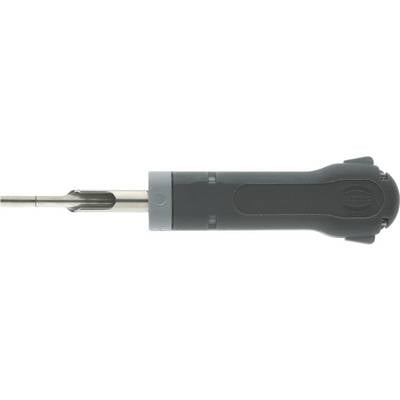 Elektronisch handgereedschap met een lange, zilveren steel en een donkergrijze handgreep, ontwikkeld voor precisiewerkzaamheden.