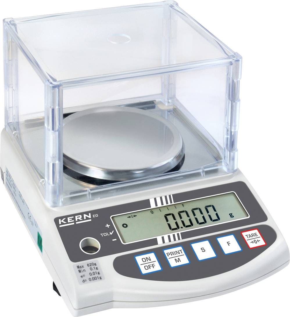 Elektronische precisieweegschaal met digitaal display en transparante beschermkap, toont gewicht van 0,000 g.