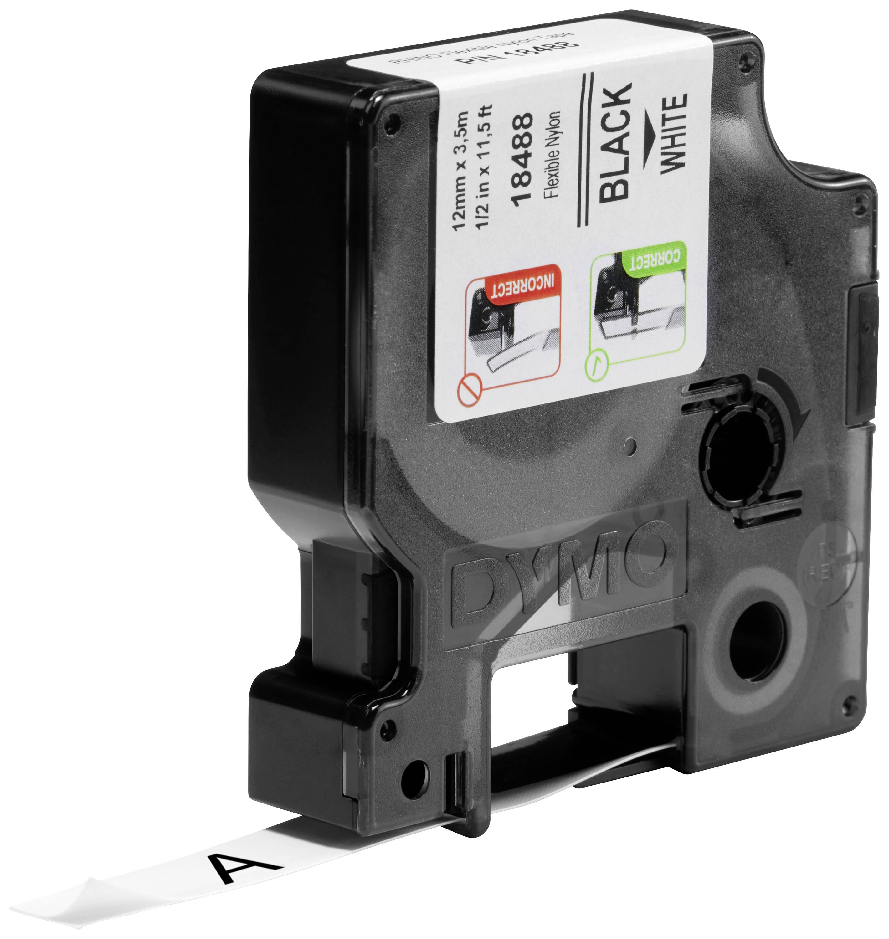 Etiketten DYMO IND RHINO 18758 Nylon Tapekleur: Wit Tekstkleur:Zwart 12 mm 3.5 m