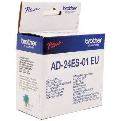 Verpakking van een Brother P-touch AD-24ES-01 EU Adapter, beschreven in meerdere talen.