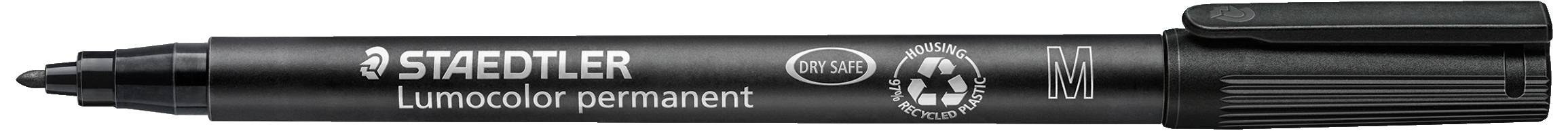 Zwarte permanente stift van het merk Staedtler met ronde punt en afneembare dop, ideaal voor duurzame markeringen.