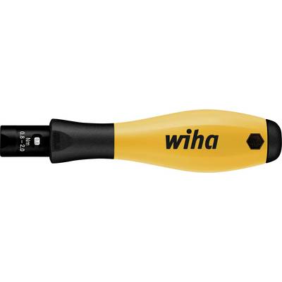 Een geel-zwarte Wiha momentschroevendraaier met een instelbaar momentbereik van 0,8 tot 2,0 Nm.