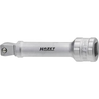 Een zilverkleurige steeksleutel-verlengadapter van het merk Hazet, vervaardigd uit metaal, blijkbaar bedoeld voor gebruik met ratelgereedschappen.