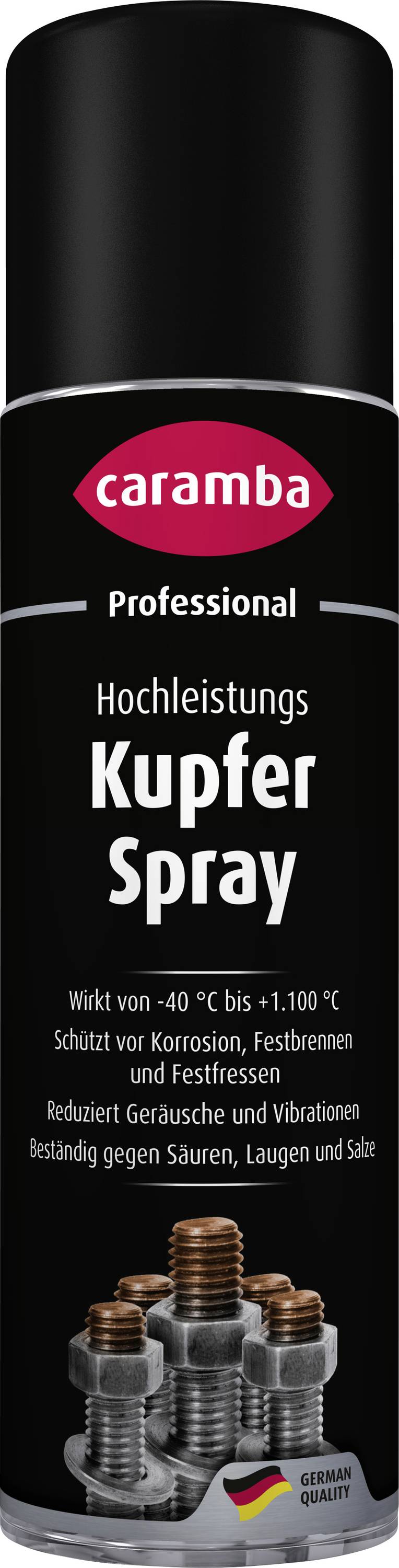Caramba Professioneel kopersspray, gelabeld 'Hochleistungs Kupfer Spray', voor smering, corrosiebestrijding en het losmaken van bouten.