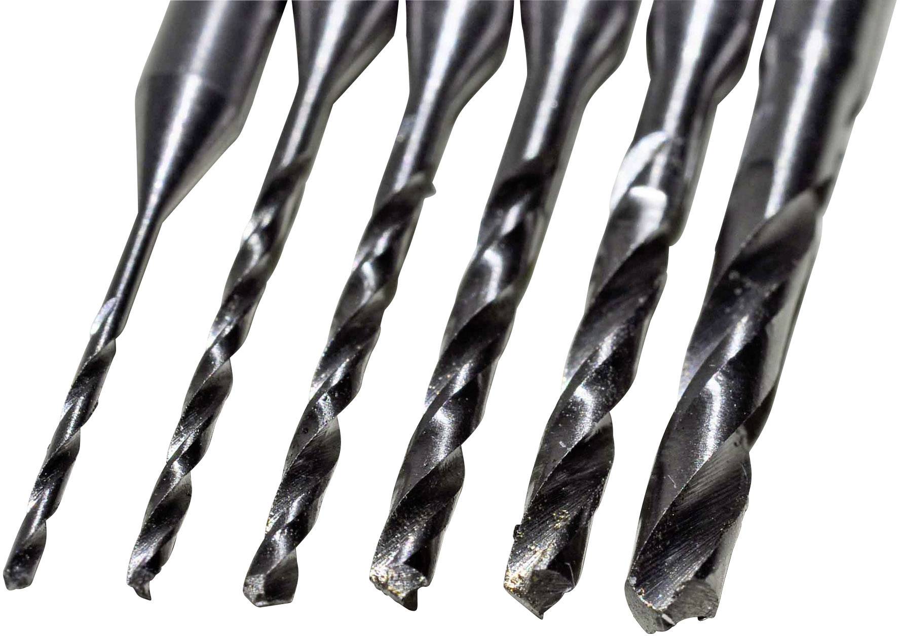 Zes metalen boren van toenemende grootte naast elkaar, van smal naar breed, tonen verschillende diameters voor veelzijdige toepassingen.