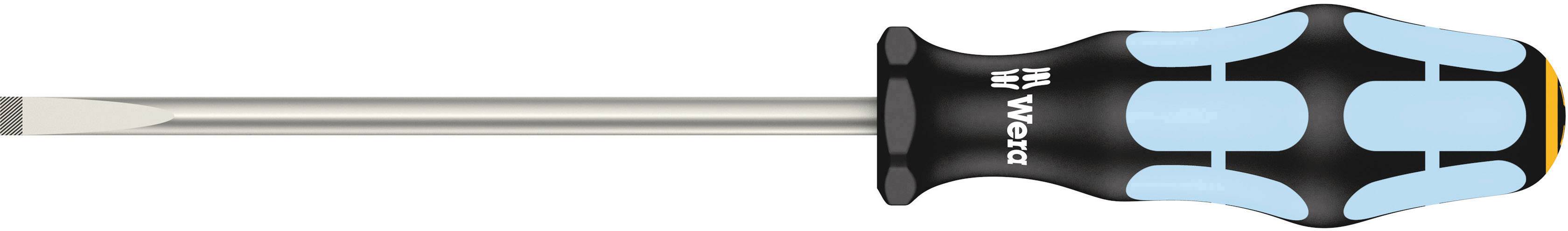 Sleufschroevendraaier met ergonomische handgreep, merknaam zichtbaar op de handgreep. Geschikt voor verschillende schroefwerkzaamheden.