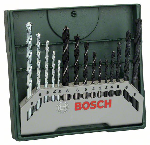 pols een schuldeiser Paard Bosch Accessories Mini-X-Line Mixed set, 15-delig, 5 steen-, 5 metaal-, 5  houtboren kopen ? Conrad Electronic