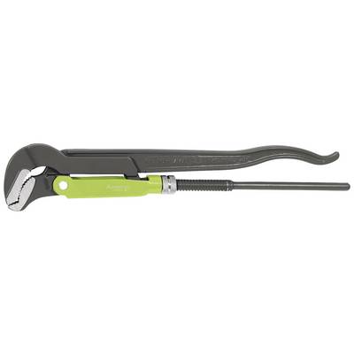 Een pijptang met groene handgreep en getande bekken, geschikt voor het vastgrijpen en draaien van buizen of ronde objecten.