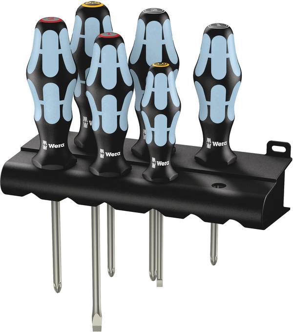 Wera 3334/3350/3355/6 Schroevendraaierset Werkplaats 6-delig Plat, Kruiskop Phillips, Kruiskop Pozidriv