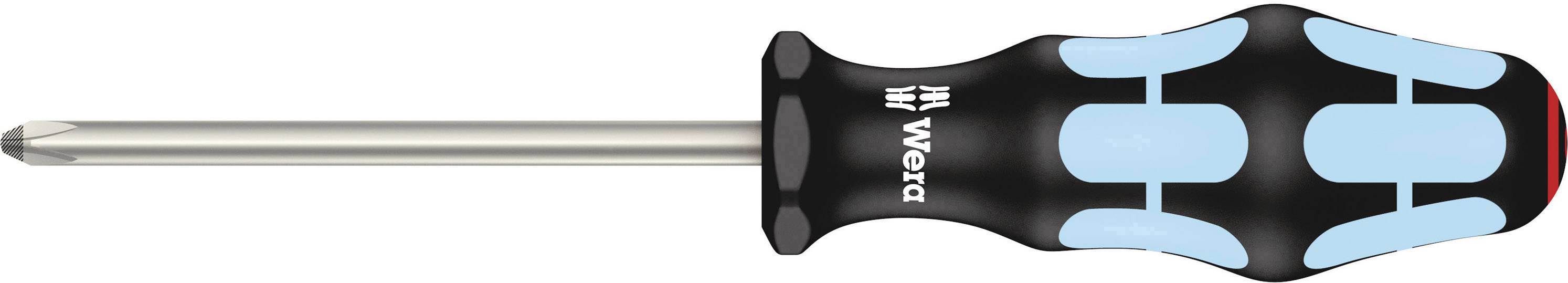 Schroevendraaier met ergonomische, zwart-blauwe handgreep en kruiskoppunt, geschikt voor veelzijdige schroefwerkzaamheden.
