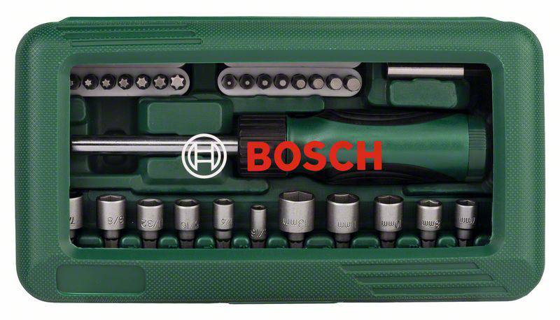 'Bosch schroevendraaierset in groene etui.'