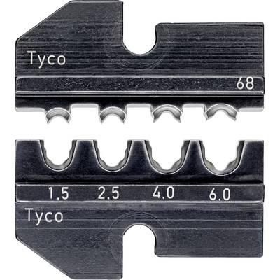 Twee metalen kabelkrimptangen: Bovenaan gestempeld met 'Tyco' en '68', onderaan met 'Tyco' en de getallen 1.5, 2.5, 4.0, 6.0.
